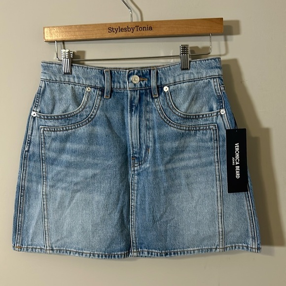 VERONICA BEARD  Raundi Double Seam Mini Jean Skirt Nova Blue Sz 6 NEW - Picture 1 of 9